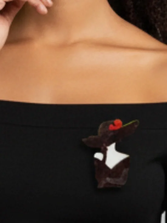 Elegant Lady With Hat Acrylic Brooch Vintage Style Statement Pin - Picture 2 of 2